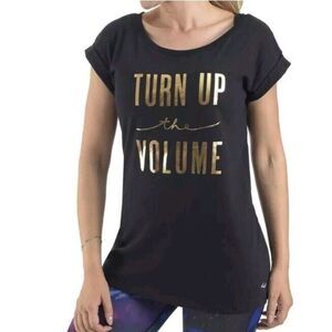 NWOT Everlast Turn Up‎ The Volume Tee Woman's Medium Exercise Workout Black Gold